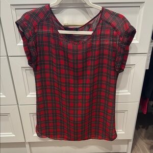 Express Red and Blue Boxy Cap Sleeve Blouse